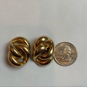 NAPIER Large Gold Tone Clip On Earrings Signed Vintage 80s Chunky Statement